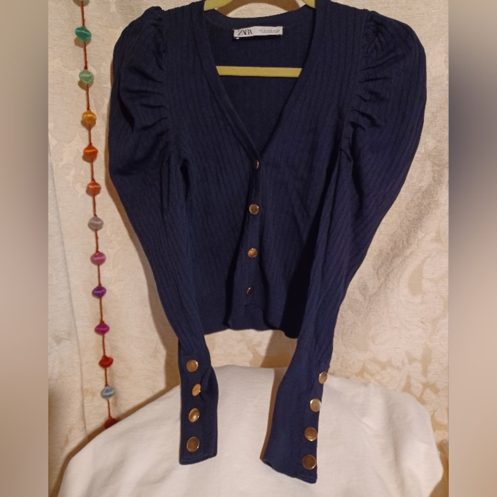 Zara Dark Blue Cardigan with Gold Buttons